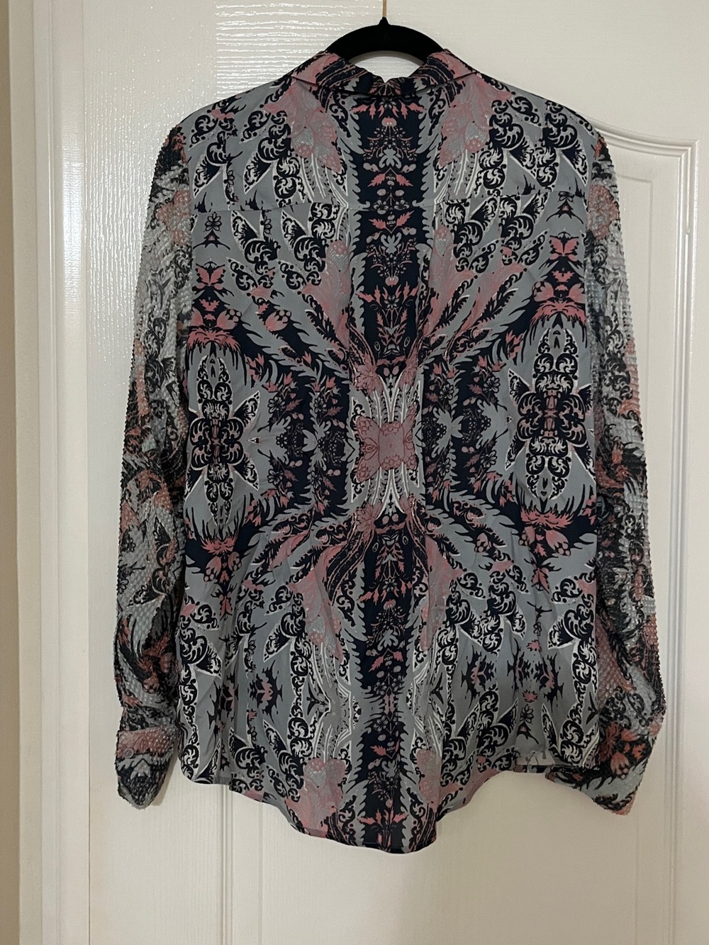 Reiss Gray and Pink Printed Long-Sleeve Blouse